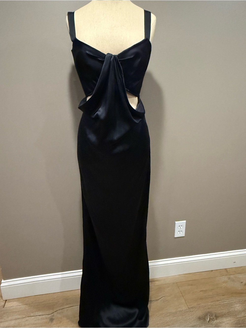 Calvin Klein Elegant Black Satin Cutout Evening Gown